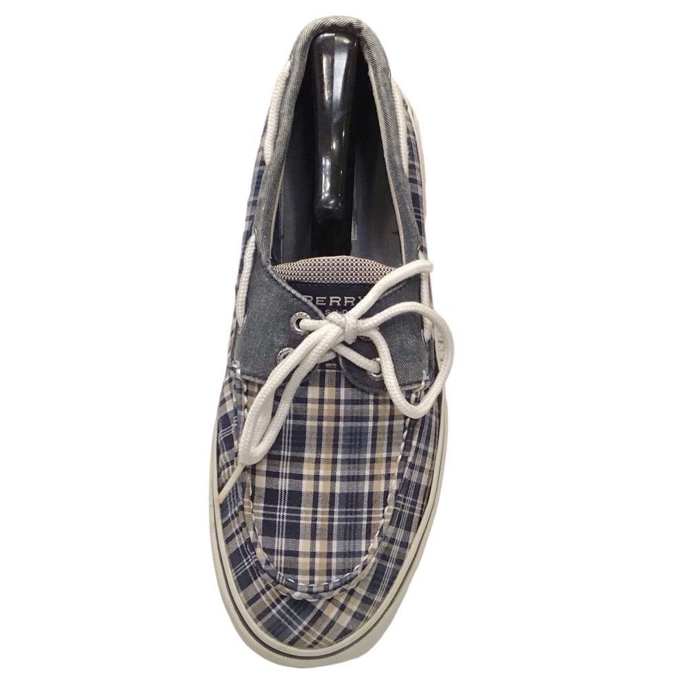 Sperry TopSider Mens Canvas Boat Shoe Size 10 Deck Loafers Blue Plaid Sliders